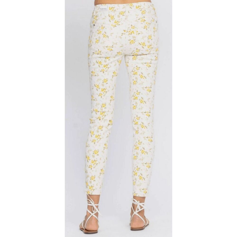 Judy Blue NWT Floral Skinny Jeans Mid Rise White Yellow JB8809 Size 15(32) - Picture 5 of 5